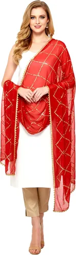 Vista 8 de Chandrakala Dupatta de gasa para mujer, chal bufanda envolvente Chunni (D238-P)