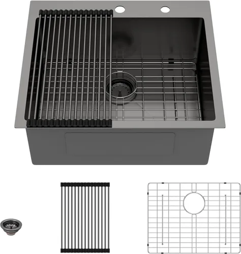 Vista 34 de Lordear - Fregadero de barra – Fregadero de barra dorado de 13 x 15 pulgadas con grifo dispensador de jabón, estación de trabajo, calibre 16 T304