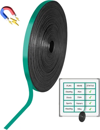 Vista 11 de Rollo de cinta magnética, cinta magnética de 30 pies x 1/4 pulgadas para pizarra blanca, bordes magnéticos reutilizables y divisores para aula