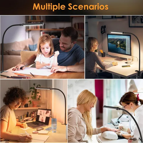 Vista 5 de ShineTech Lámpara de escritorio LED con abrazadera, con clip que cuida los ojos, luz de escritorio con 3 modos de color y atenuación continua