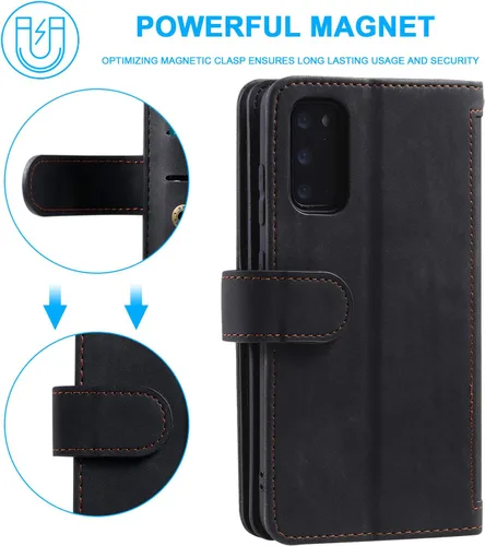 Vista 6 de UEEBAI Funda tipo cartera para Samsung Galaxy S20 FE 5G, Retro 9 ranuras para tarjetero, bolsillo con cremallera, cierre magnético, función atril