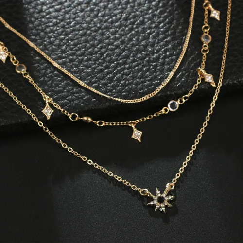Vista 6 de Collar dorado con estrella solar para mujer, collares de moda para mujeres hermosas, Metal