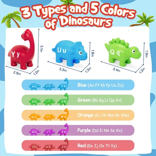 Vista 4 de Kasfalci Juguetes de aprendizaje del alfabeto, juguetes de dinosaurio para niños, aprendizaje ABC para niños pequeños, juego de letras a juego