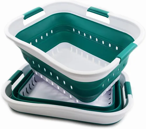 Vista 9 de SAMMART Juego de 2-30L (8 galones) cesta plegable de plástico para la ropa sucia – Contenedor/organizador plegable plegable – Cestas de ahorro
