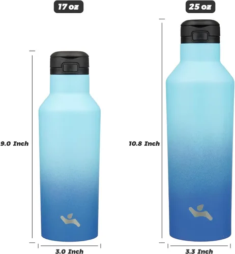 Vista 5 de Konokyo - Botella de agua aislada con popote, 25 onzas, doble pared de acero inoxidable al vacío con 2 tapas, cielo