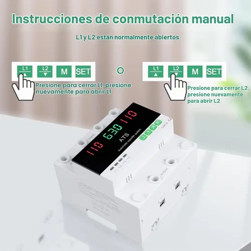 Vista 5 de Interruptor de transferencia automática/manual de 63A 110V, selector de fase de prioridad L1, pantalla LED, montaje en carril DIN, 50/60Hz, ATS