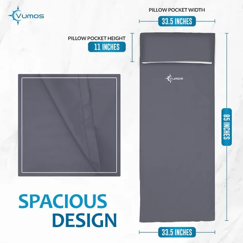 Vista 3 de Forro para saco de dormir y sábana de campamento, material similar a la seda para viajes, tiene cremallera de longitud completa