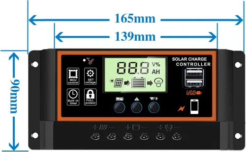 Vista 2 de Controlador de carga solar 60A, 12V/24V, pantalla LCD, parámetro ajustable, ajuste del temporizador, USB, regulador de carga automática (negro)