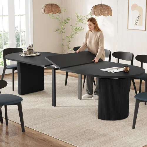 Vista 22 de weselon Mesa de comedor extensible de 42 a 105 pulgadas para 4 a 12, mesa de comedor ovalada expandible con base de pedestal estriada y pata