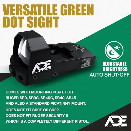 Vista 6 de Ade Advanced Optics RD3-006X Mini mira refleja punto verde – pistola óptica con placa de montaje para Ruger SR9, SR9C, SR40C, SR40, SR45 – Mira