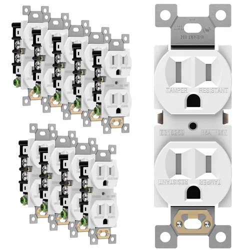 Vista 8 de ENERLITES Receptáculo dúplex, tomas de pared eléctricas resistentes a manipulaciones, grado comercial, 15A 125V, autoconectado, 2 polos, 3 cables