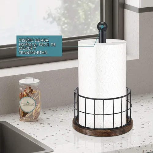 Vista 3 de YINMIT Portarrollos de Papel de Cocina de Madera para Encimera, Portarrollos de Papel Estilo Granja con Base Resistente, Portarrollos de Papel