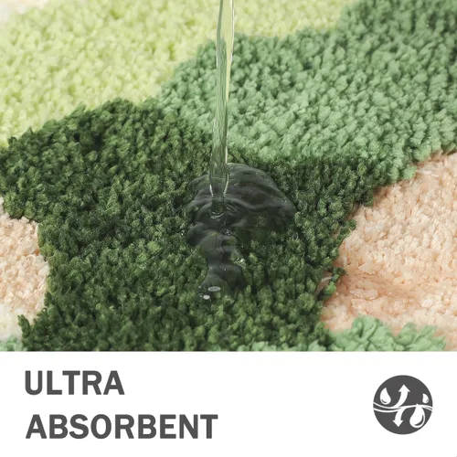 Vista 5 de Alfombra de baño de musgo, ultra suave, absorbente de hojas, alfombra de ducha de musgo, alfombra de área antideslizante para dormitorio, alfombra