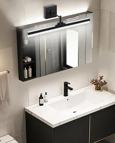 Vista 8 de Moderna lámpara de tocador negra ajustable LED para baño sobre espejo giratorio (negro, 23.6 pulgadas, 5CCT regulable)
