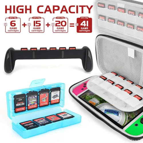 Vista 5 de SIKEMAY Switch Case Accessories Bundle Compatible with Nintendo Switch OLED 10 in 1 Carrying Case Includes Screen Protector, Console Grip, Clear
