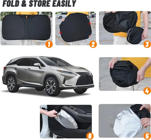 Vista 5 de D-Lumina - Parasol para parabrisas para Lexus RX 2016-2023, protector plegable para visera de sol de la ventana delantera, bloquea los rayos UV