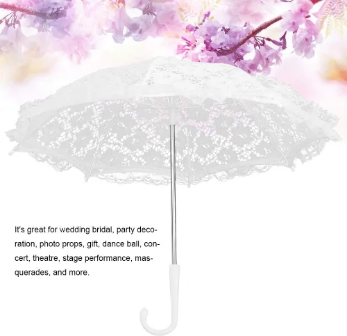 Vista 3 de Yosoo Paraguas de boda con bordado de encaje, accesorios de decoración de flores, para fiesta de boda (51239 blanco)