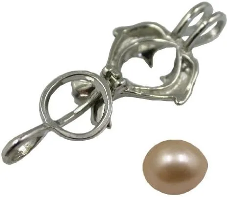 Vista 4 de Collar de plata de ley con delfines cultivados en jaula de ostras, juego de perlas de deseo, 18 pulgadas, Perla