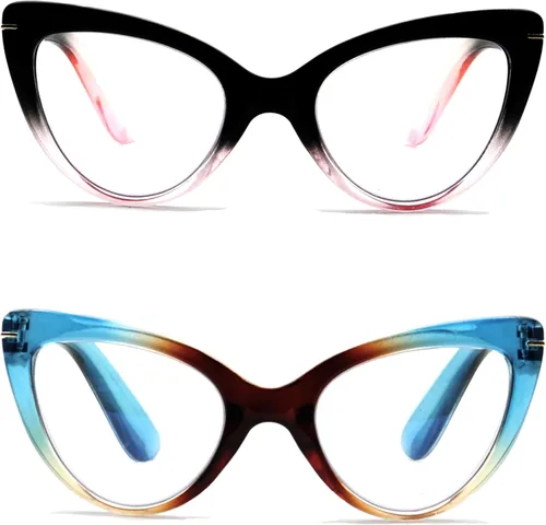 Vista 11 de Anteojos de lectura tipo ojo de gato para mujer, lectores grandes de moda (2 colores mezclados, 1.00)