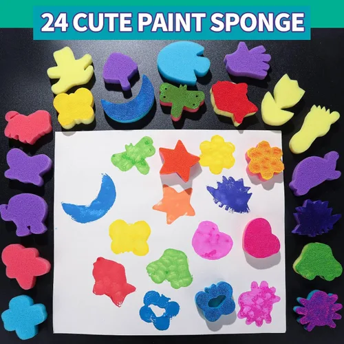 Vista 5 de YGDZ Pinceles de esponja para niños, 39 piezas de pinceles de esponja para niños pequeños, sellos de pintura de espuma, herramientas de dibujo