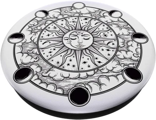 Vista 2 de Retro Vintage Sun And Moon Crescent Faces con fases de la luna PopSockets PopGrip: agarre intercambiable para teléfonos y tabletas