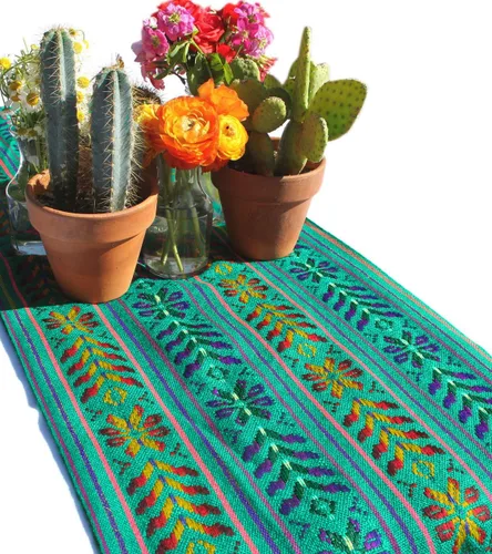 Vista 9 de Del Mex Bufanda de camino de mesa mexicana tejida estilo Rebozo (negro)