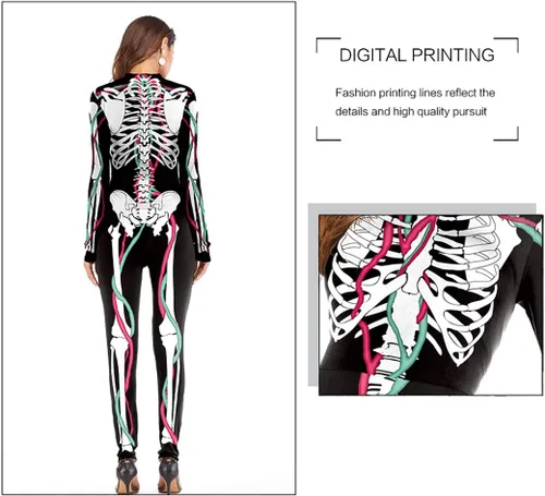 Vista 7 de Sister Amy Disfraz de esqueleto de calavera de Halloween para mujer