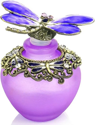 Vista 10 de YU FENG - Botella de perfume de cristal vacía de 40 ml con tapón de libélula verde, adornada con strass, rellenable, botella de vidrio