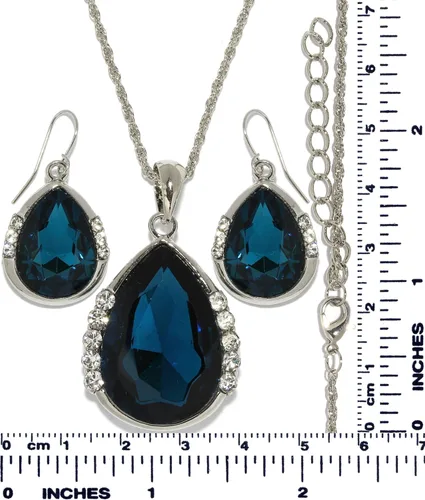 Vista 2 de Juego de collar y pendientes con colgante de diamantes de imitación, color turquesa oscuro