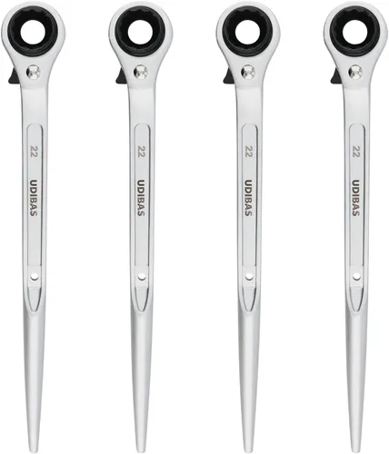 Vista 9 de 2 piezas 19 mm × 22 mm (o 3/4" x 7/8") llave de trinquete de carraca de doble extremo de 12 puntos de grado profesional para andamio, plata