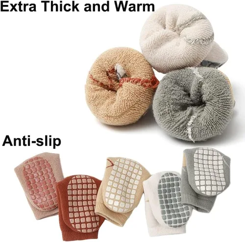 Vista 3 de Exegawe Baby Non Slip Socks Winter 5 Pairs Kid Thick Warm Crew Socks with Grips