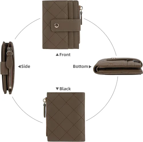 Vista 54 de Cartera de cuero para mujer, pequeña, compacta, plegable, con bolsillo para monedas con cremallera