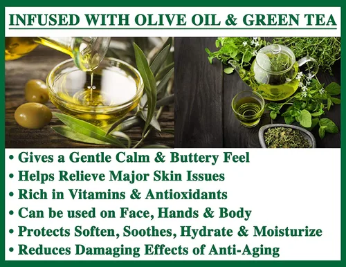 Vista 4 de Olivia Care Jabón de baño y barra corporal de té verde prémium Orgánico, vegano y natural Aceite de oliva Repara, hidrata, hidrata y limpia