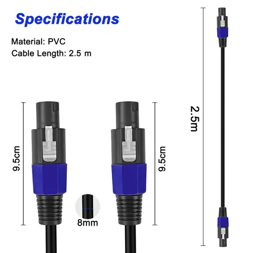 Vista 3 de MEIRIYFA Cable de extensión Speakon a Speakon macho a macho Cable de audio de altavoz con bloqueo giratorio para amplificador de altavoz