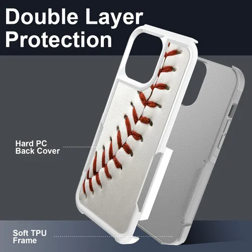 Vista 3 de Funda para iPhone 12 Pro Max, diseño blanco deportivo de béisbol, absorción de golpes, policarbonato duro e interior de silicona híbrida de doble