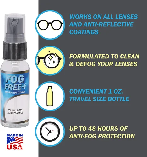 Vista 3 de Fog Free Plus - Spray antivaho para lentes – Limpiador de lentes y desempañador – Eficaz en todas las lentes y revestimientos antirreflectantes