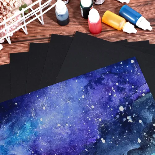 Vista 3 de Sabary 50 hojas de papel de acuarela negro de 9 x 12 pulgadas, 250 GSM, para pintura, dibujo y clase de arte