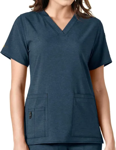 Vista 30 de Carhartt Scrubs C12110, camiseta de mujer Force® Cross-Flex de ajuste moderno con cuello en V Azul celeste