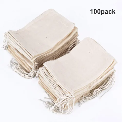 Vista 2 de Pangda 100 bolsas de muselina de algodón con cordón de 4 x 6 pulgadas, lona de muselina de lino, bolsa de regalo de joyería para fiestas