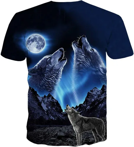 Vista 2 de QCIV Camisetas de manga corta unisex con estampado 3D de lobos y animales
