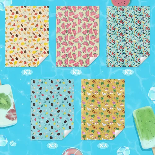 Vista 3 de Summer Beach Tropical Fun Fresh Tropical - Sábana encimera plegada para regalo (5 diseños, 5 hojas, 27 x 20 pulgadas por hoja, 19 pies cuadrados)