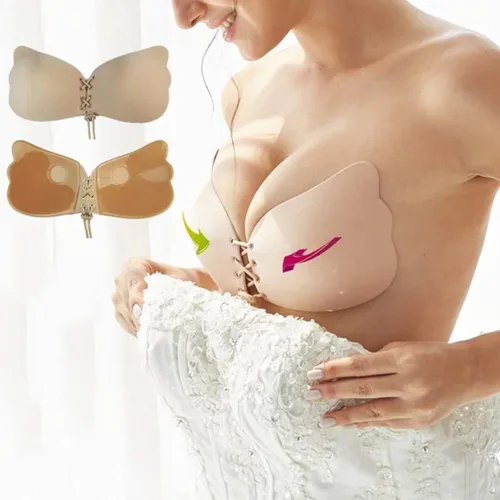 Vista 2 de Brasier adhesivo, sin tirantes, sin espalda, con realce invisible, 2 pares, negrobeige, NegroBeige