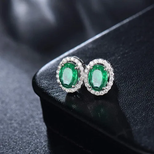 Vista 5 de Lanmi - Pendientes de oro blanco de 14 quilates con diamantes naturales de esmeralda para mujer