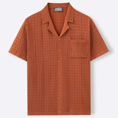 Vista 4 de Mens Cuban Guayabera Shirt Short Sleeve Untucked Solid Button Down Shirts Beach Wedding Causal Vacation Tops Pocket