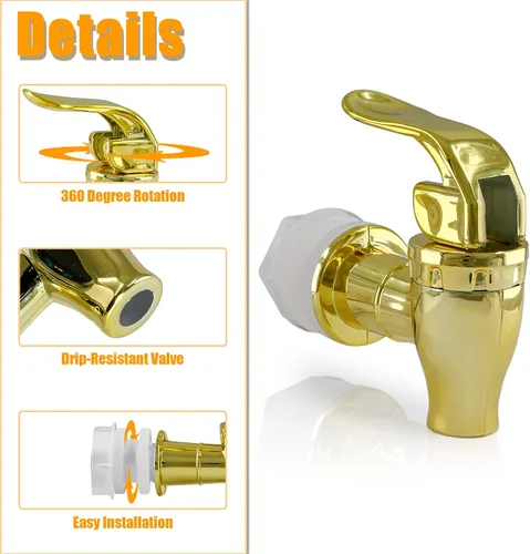 Vista 3 de Biaungdo 2 piezas de espita de repuesto para dispensador de bebidas, dispensador de bebidas estilo empuje dorado, grifo de repuesto para dispensador