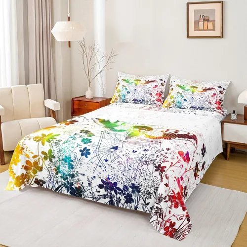 Vista 30 de Erosebridal Juego de sábanas tamaño individual con estampado de luna, diseño de flores de loto, color morado degradado, juego de sábanas orientales