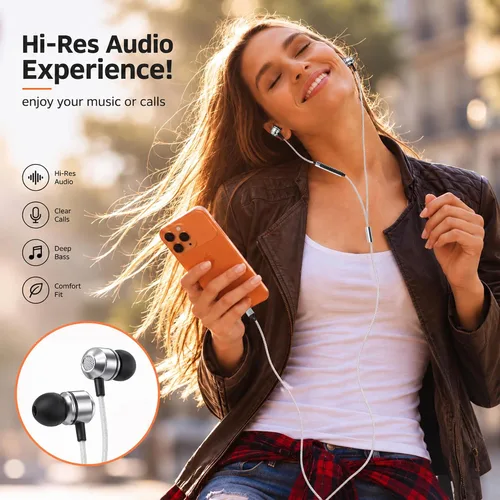 Vista 4 de Auriculares USB C para Samsung, auriculares USB C con cable con micrófono estéreo tipo C auriculares magnéticos tipo C para Galaxy A55 A16 A35 ipad