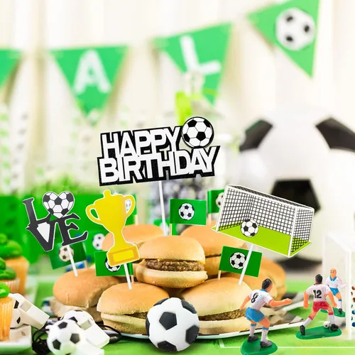 Vista 4 de 19 piezas de decoración de pastel de fútbol – decoración temática de jugador de fútbol para fiesta de fútbol, suministros de fiesta de cumpleaños