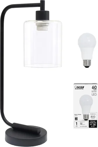 Vista 17 de Simple Designs LD1036-CHR Bronson Lámpara de Mesa de Linterna de Hierro Industrial Estilo Antiguo para Escritorio y Mesita de Noche con Pantalla