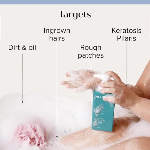 Vista 3 de MEDIX - Juego de 3 piezas para el cuidado de la piel antienvejecimiento Limpiador facial y corporal espumoso exfoliante con ácido glicólico AHA +